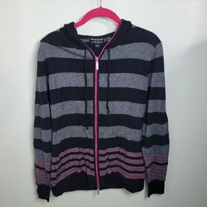 Repeat 100% Cashmere Black, Gray, & Pink Striped Zip-Up Hoodie, Size L